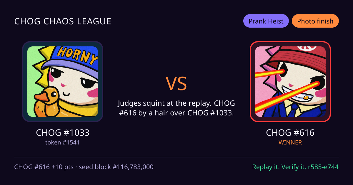 Highlight card: CHOG #1033 versus CHOG #616