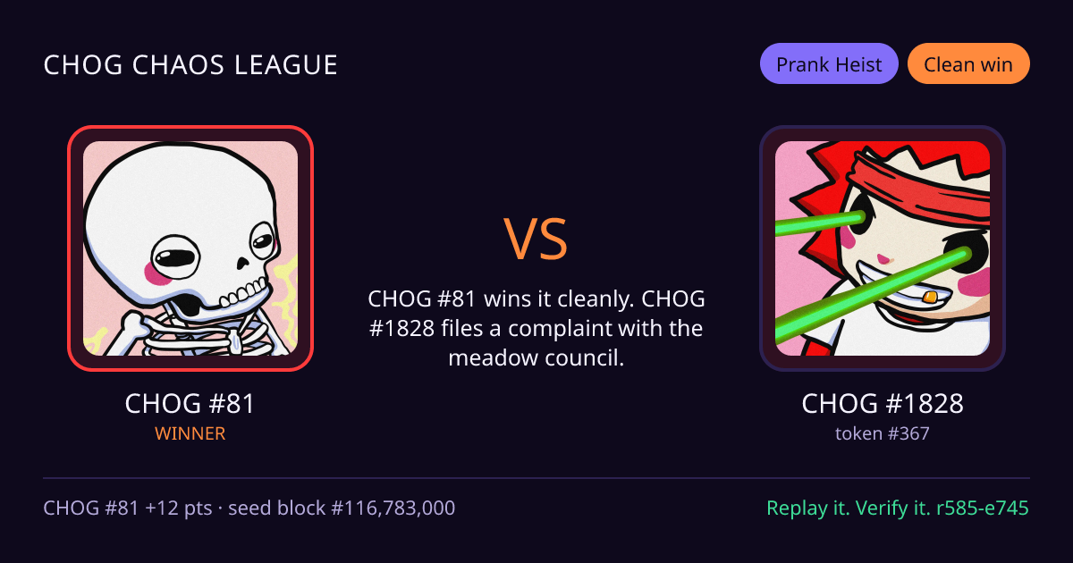 Highlight card: CHOG #81 versus CHOG #1828