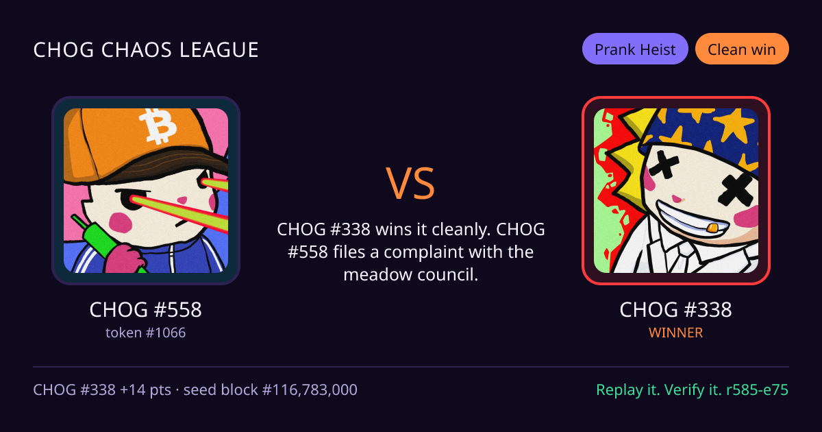Highlight card: CHOG #558 versus CHOG #338