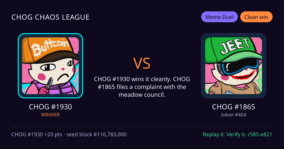 Highlight card: CHOG #1930 versus CHOG #1865