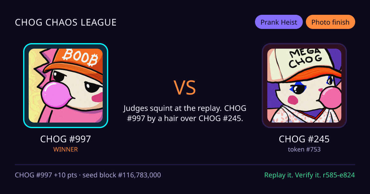 Highlight card: CHOG #997 versus CHOG #245