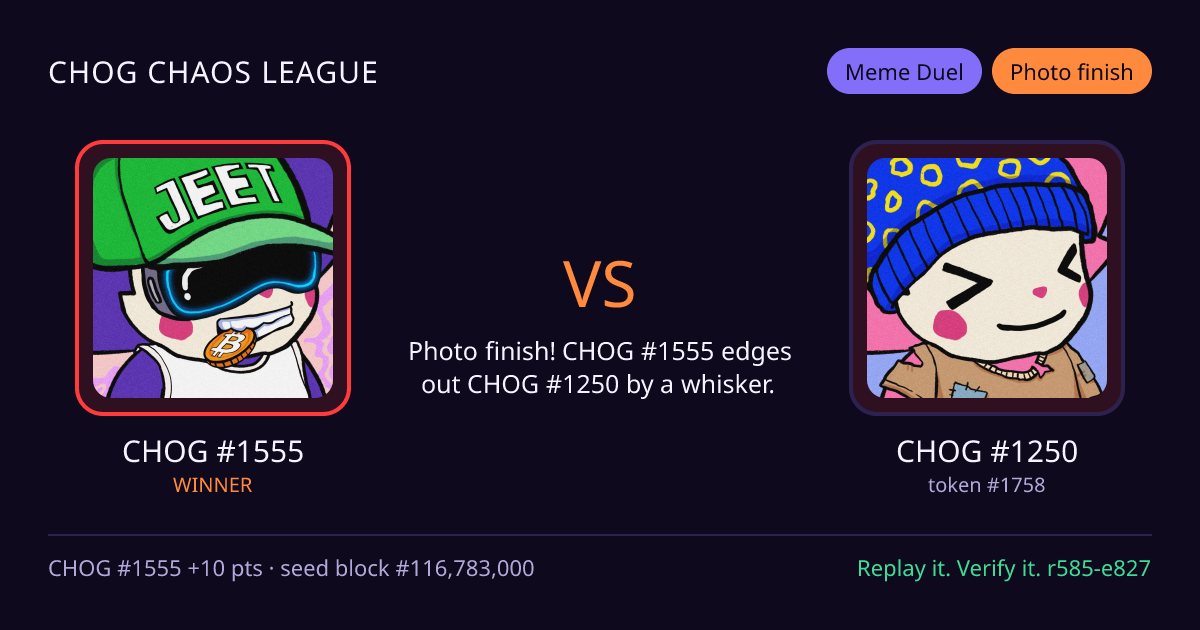 Highlight card: CHOG #1555 versus CHOG #1250
