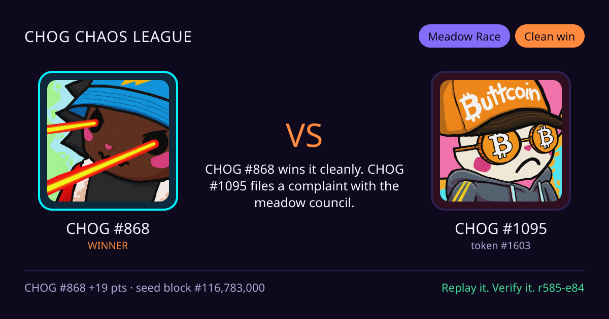 Highlight card: CHOG #868 versus CHOG #1095