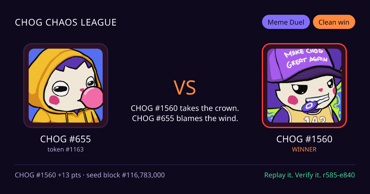 Highlight card: CHOG #655 versus CHOG #1560