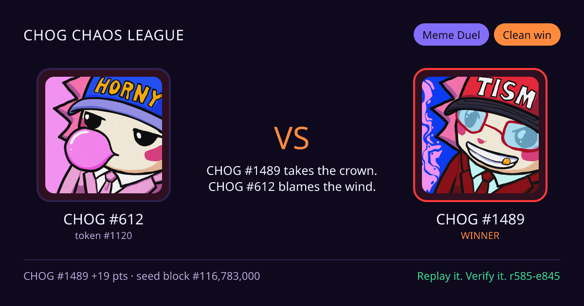 Highlight card: CHOG #612 versus CHOG #1489