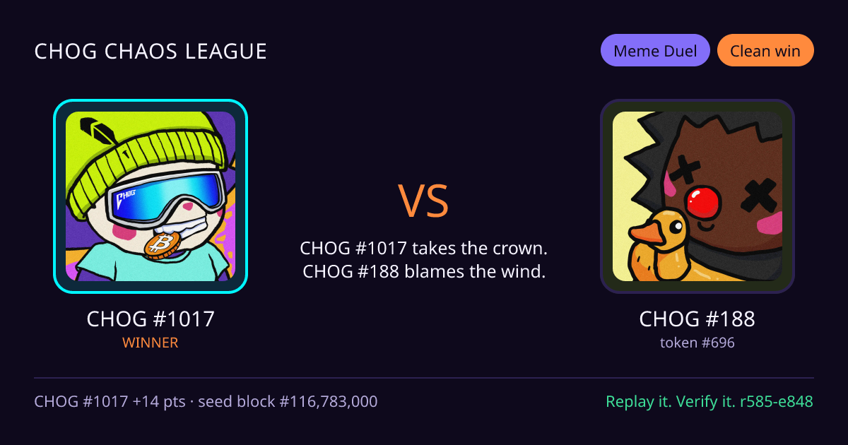 Highlight card: CHOG #1017 versus CHOG #188