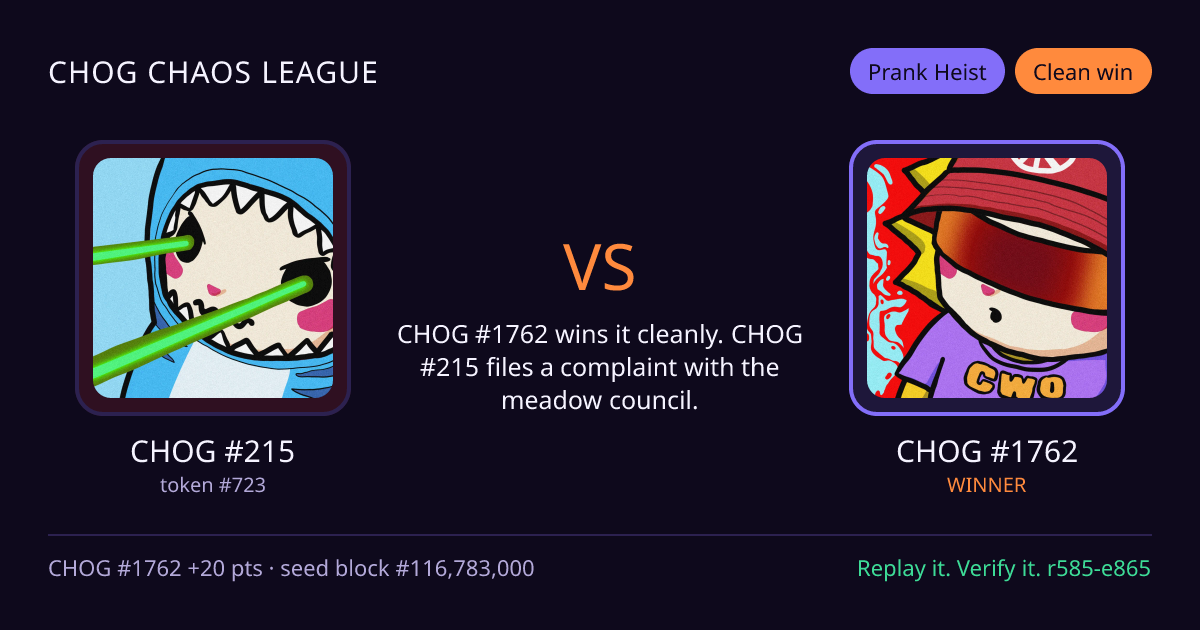 Highlight card: CHOG #215 versus CHOG #1762