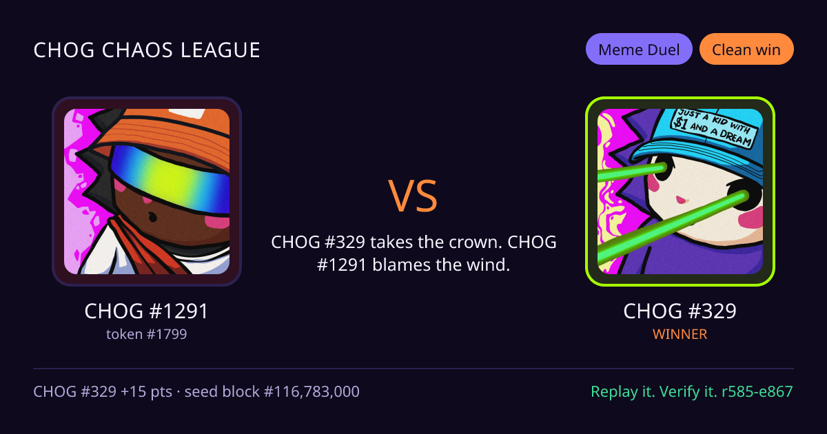 Highlight card: CHOG #1291 versus CHOG #329