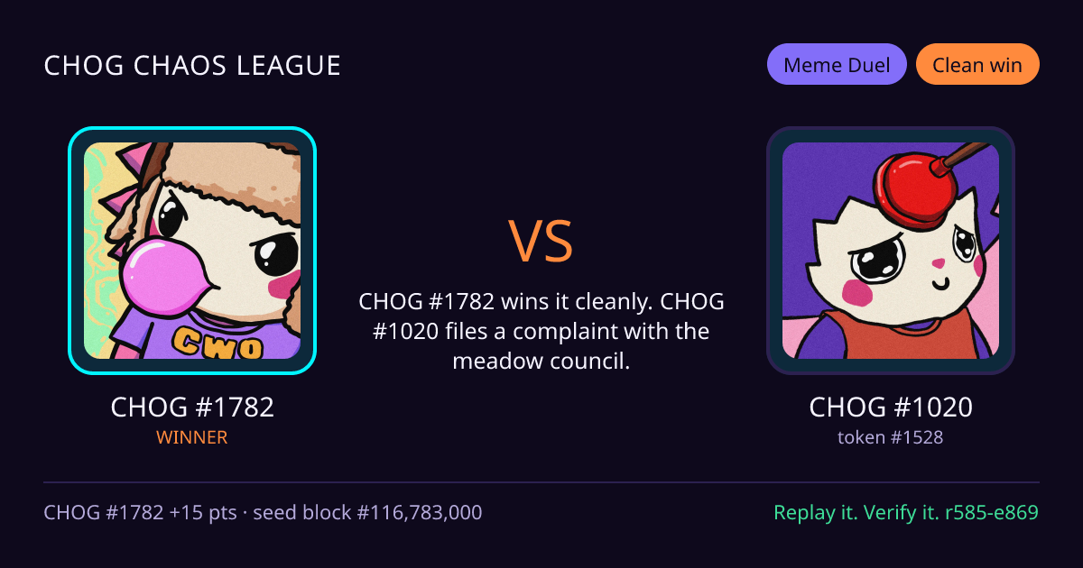 Highlight card: CHOG #1782 versus CHOG #1020