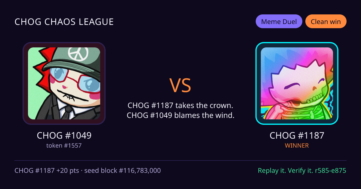 Highlight card: CHOG #1049 versus CHOG #1187