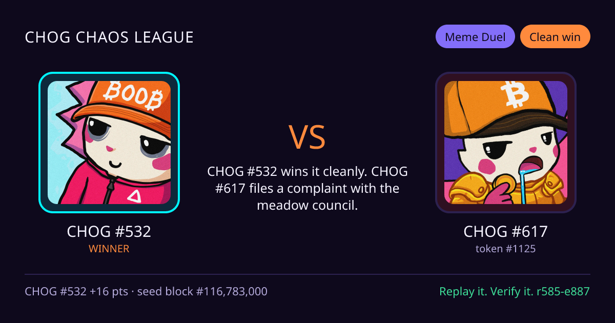 Highlight card: CHOG #532 versus CHOG #617