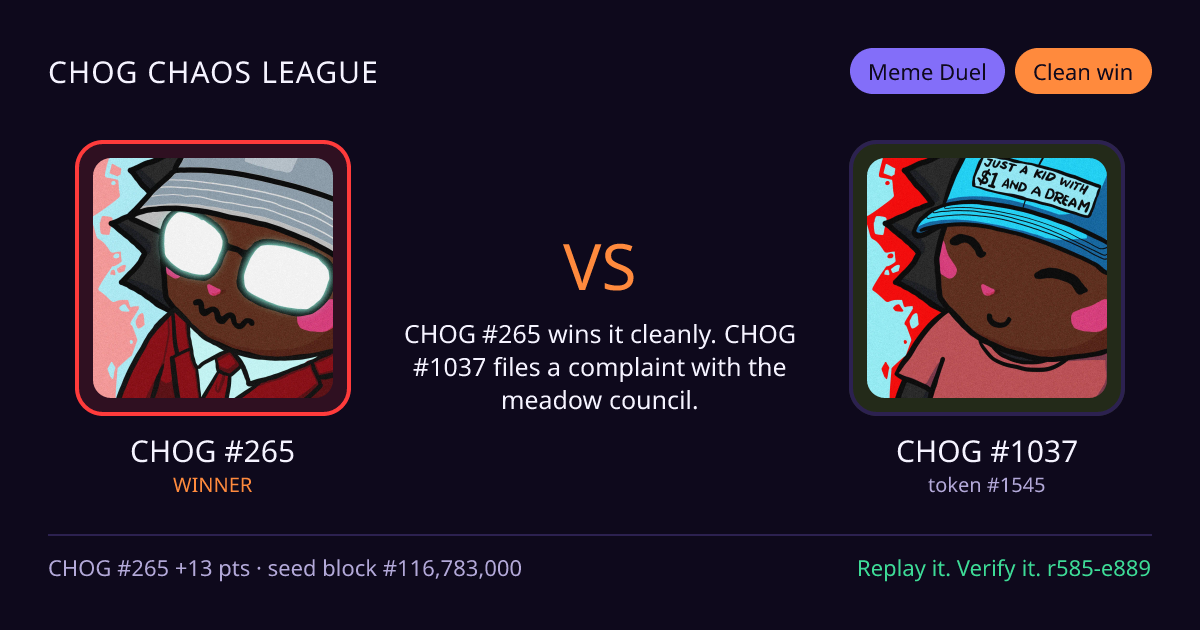 Highlight card: CHOG #265 versus CHOG #1037