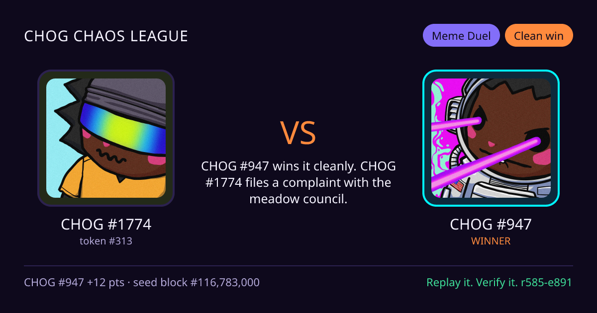 Highlight card: CHOG #1774 versus CHOG #947