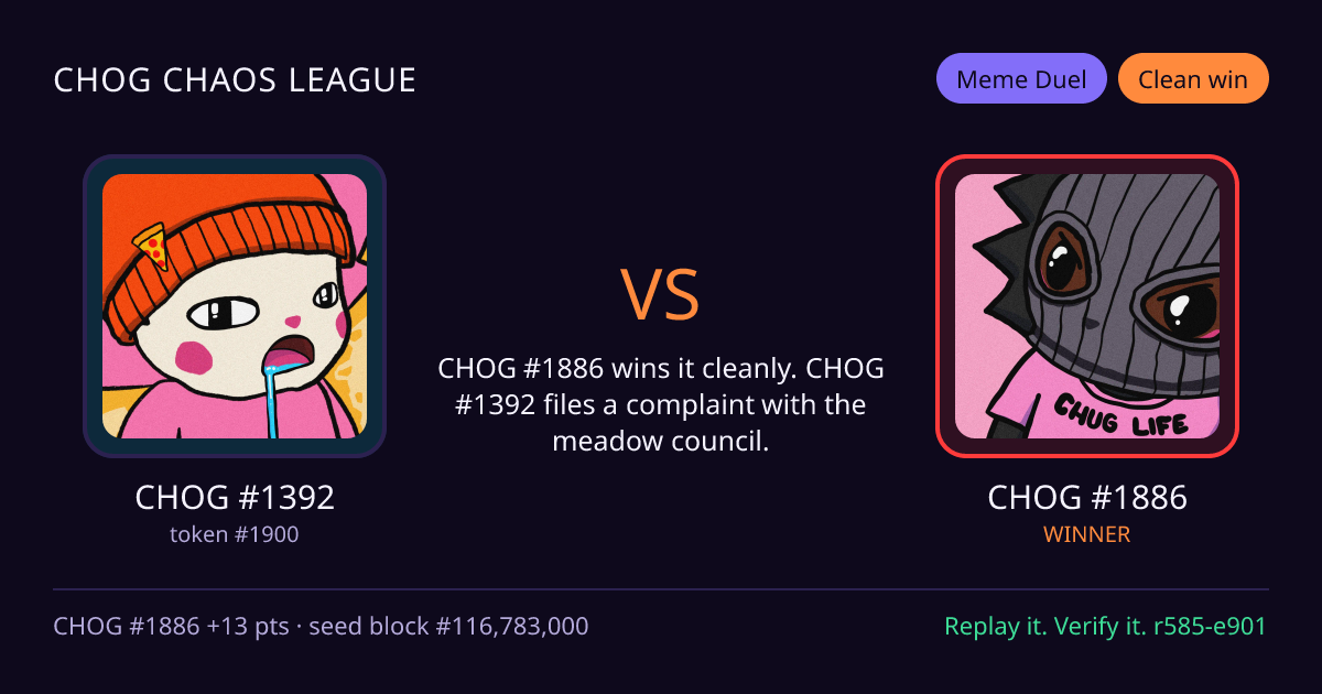Highlight card: CHOG #1392 versus CHOG #1886