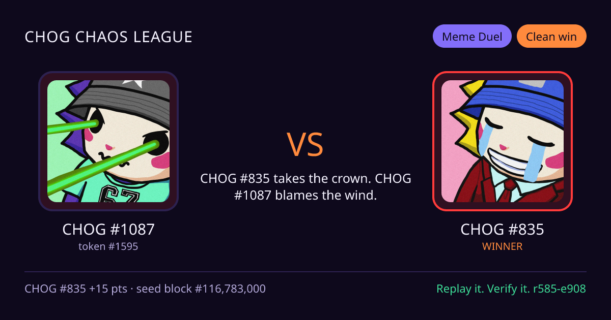 Highlight card: CHOG #1087 versus CHOG #835