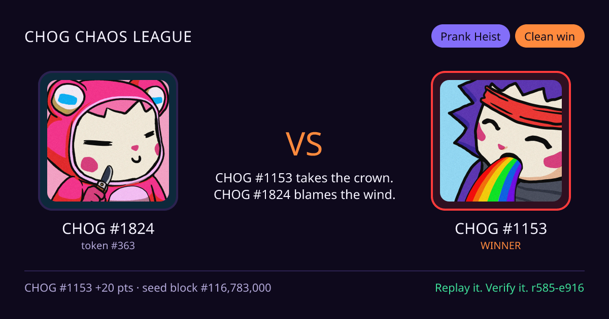 Highlight card: CHOG #1824 versus CHOG #1153