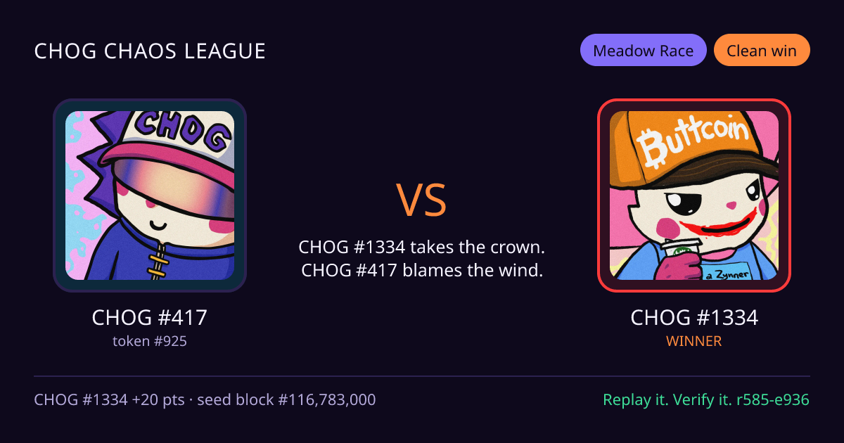 Highlight card: CHOG #417 versus CHOG #1334
