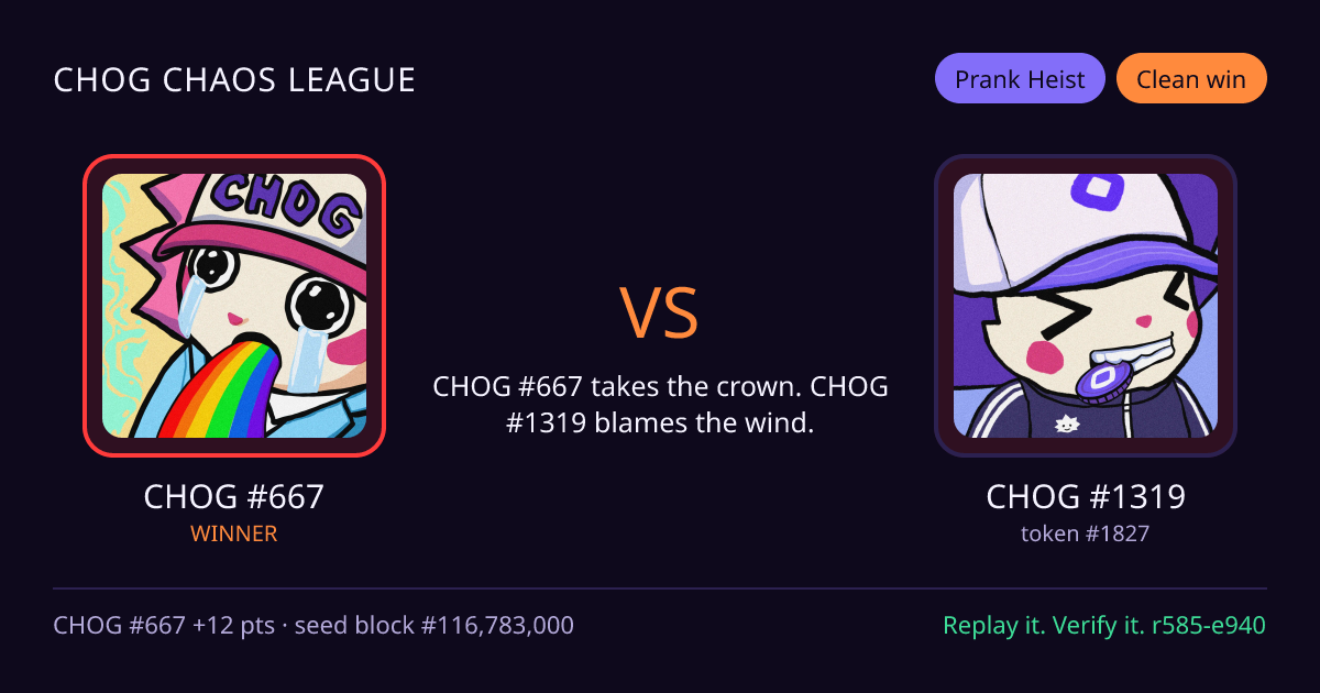 Highlight card: CHOG #667 versus CHOG #1319