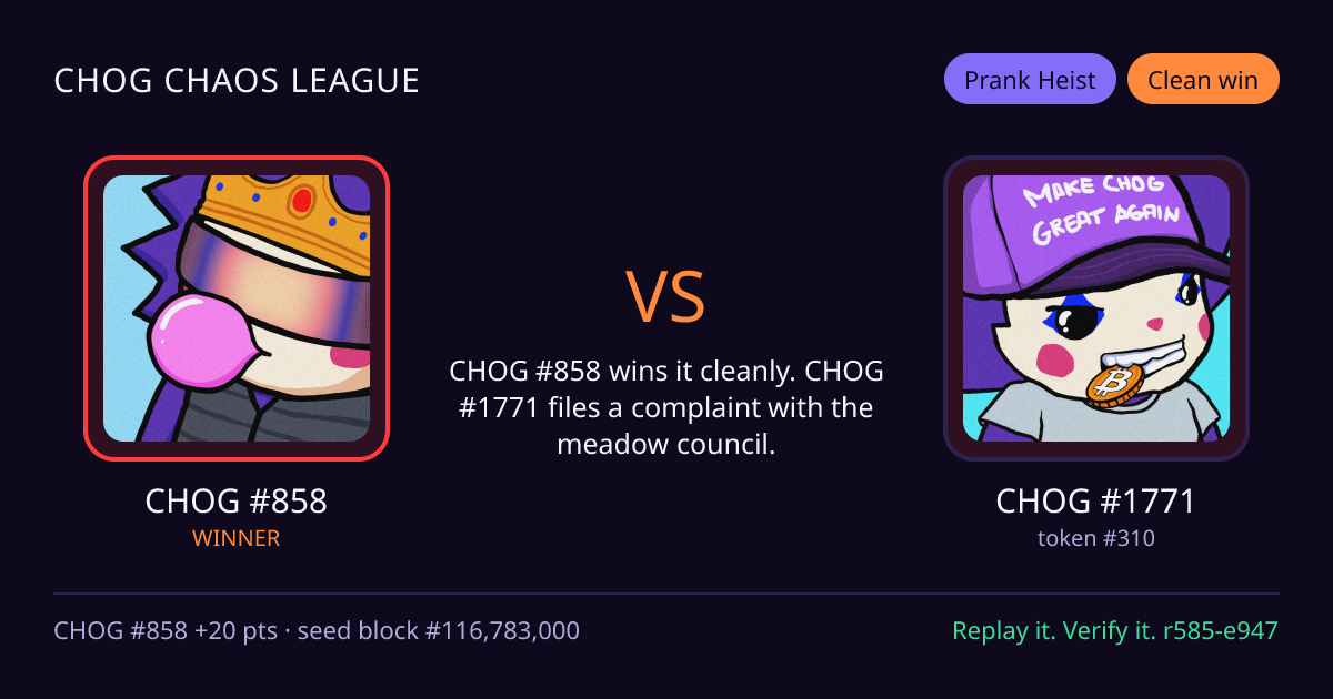 Highlight card: CHOG #858 versus CHOG #1771