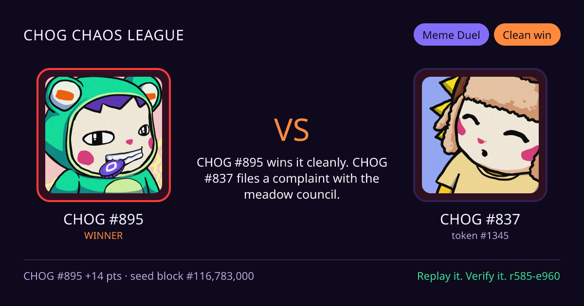 Highlight card: CHOG #895 versus CHOG #837