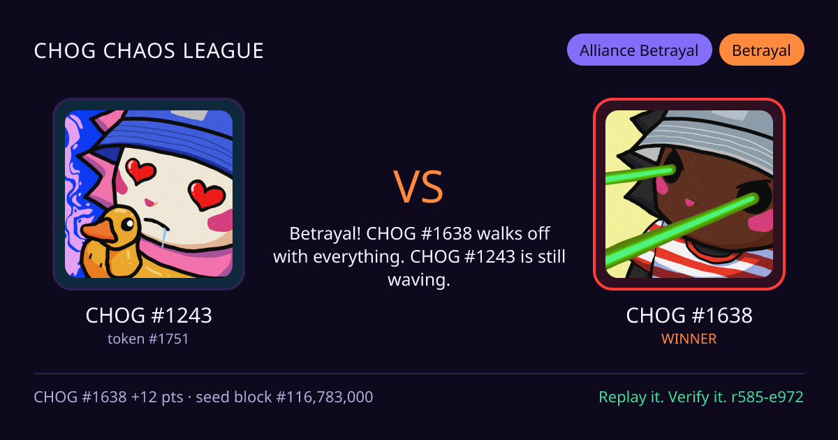 Highlight card: CHOG #1243 versus CHOG #1638
