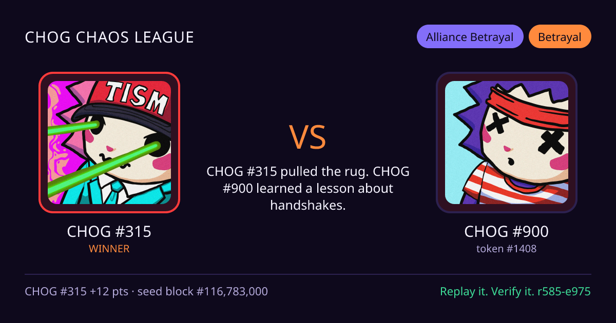 Highlight card: CHOG #315 versus CHOG #900