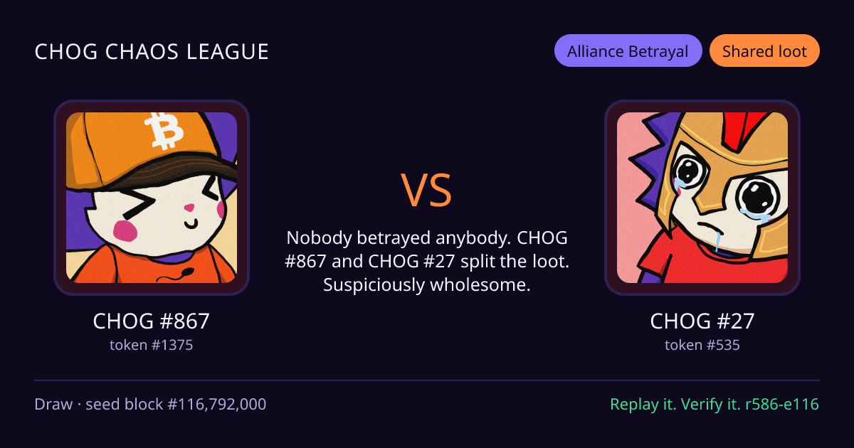 Highlight card: CHOG #867 versus CHOG #27