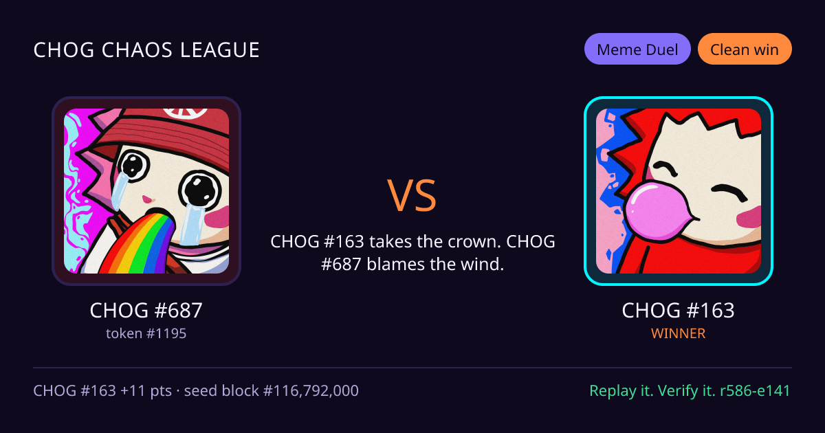 Highlight card: CHOG #687 versus CHOG #163