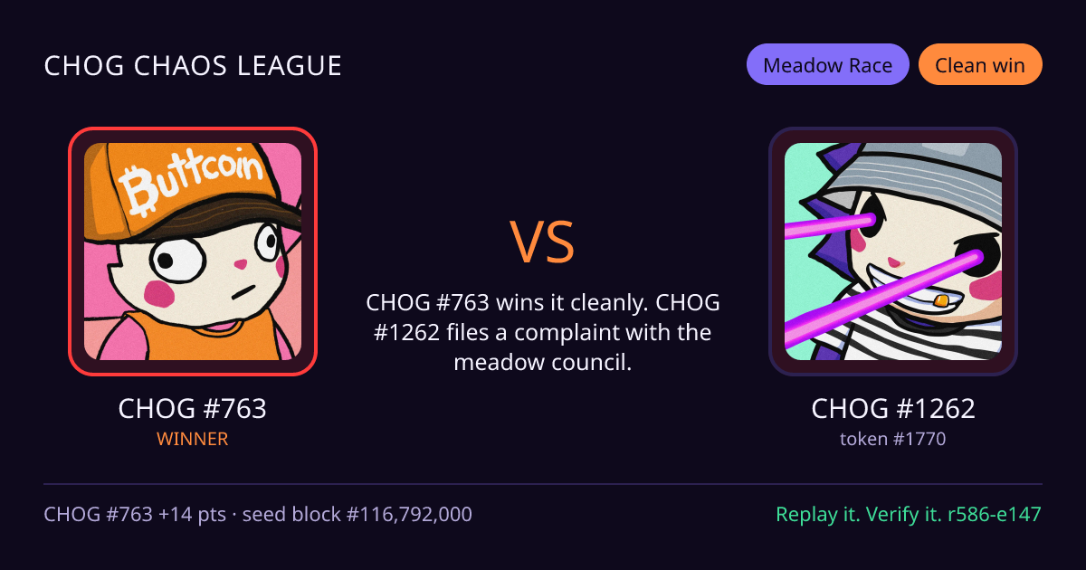 Highlight card: CHOG #763 versus CHOG #1262