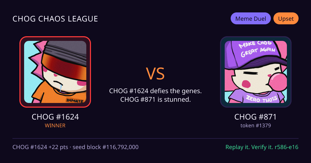 Highlight card: CHOG #1624 versus CHOG #871