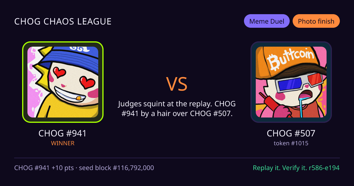 Highlight card: CHOG #941 versus CHOG #507