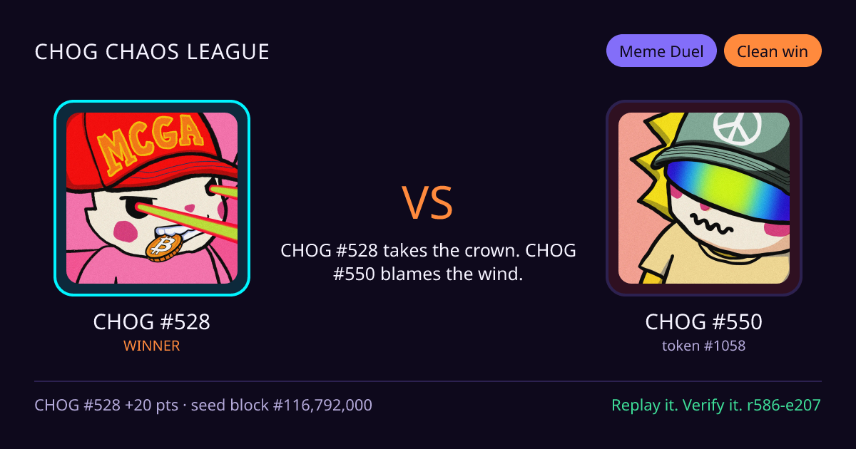 Highlight card: CHOG #528 versus CHOG #550