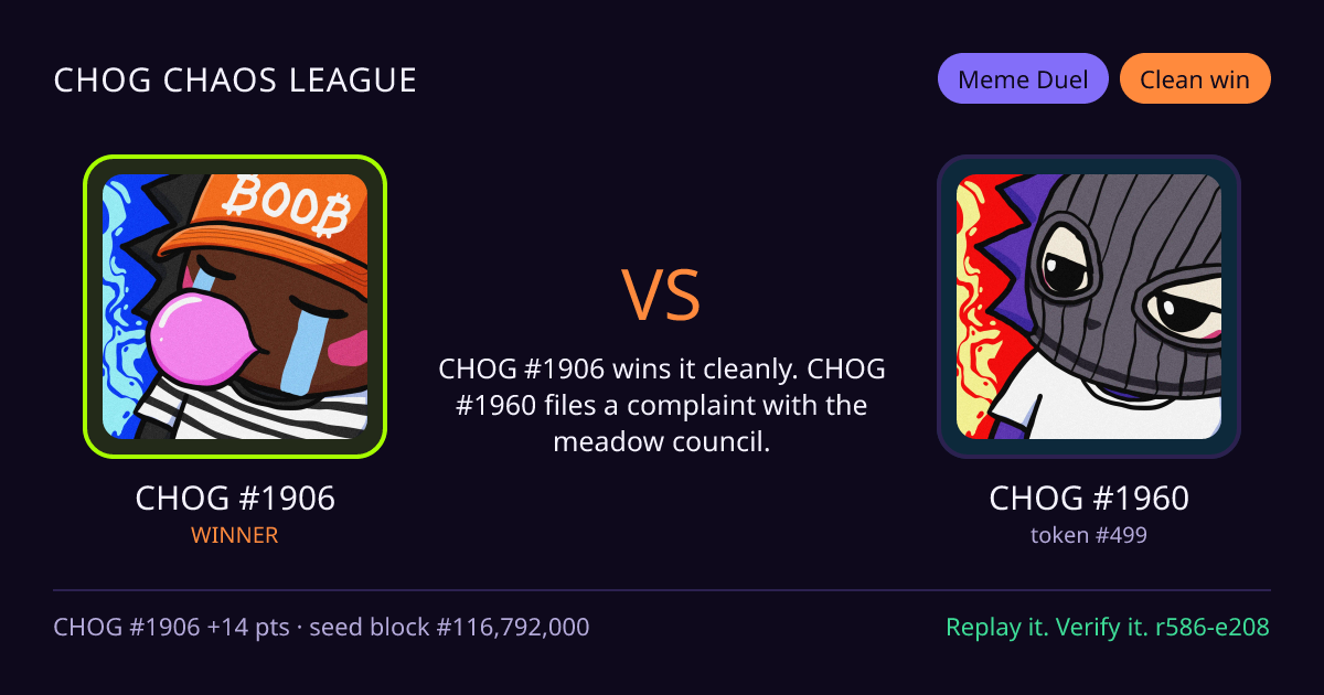 Highlight card: CHOG #1906 versus CHOG #1960