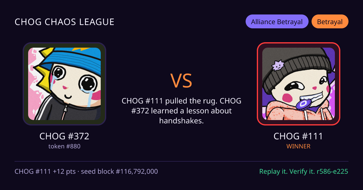 Highlight card: CHOG #372 versus CHOG #111