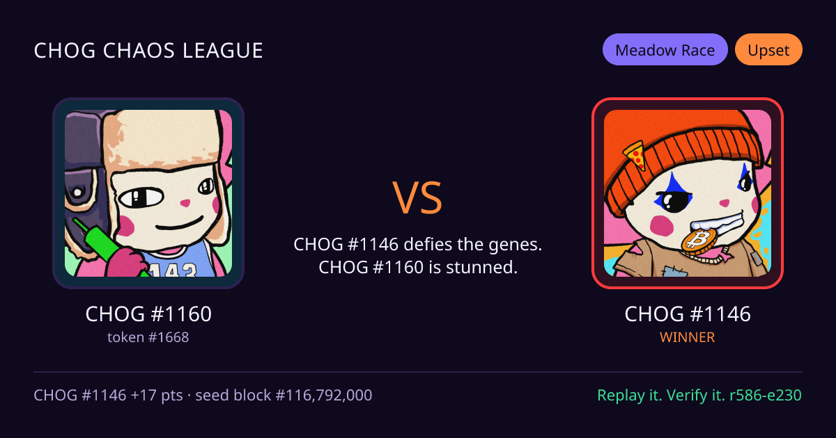 Highlight card: CHOG #1160 versus CHOG #1146