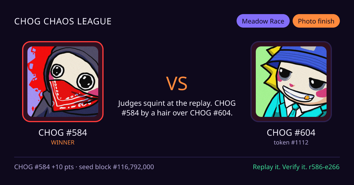 Highlight card: CHOG #584 versus CHOG #604
