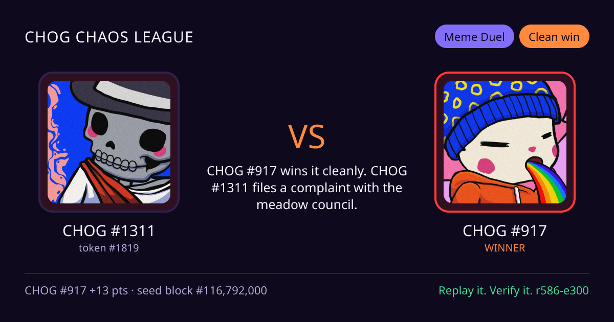 Highlight card: CHOG #1311 versus CHOG #917