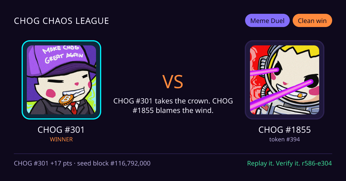 Highlight card: CHOG #301 versus CHOG #1855