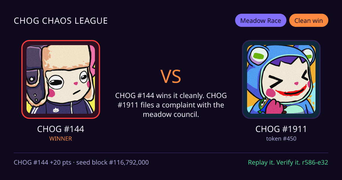 Highlight card: CHOG #144 versus CHOG #1911