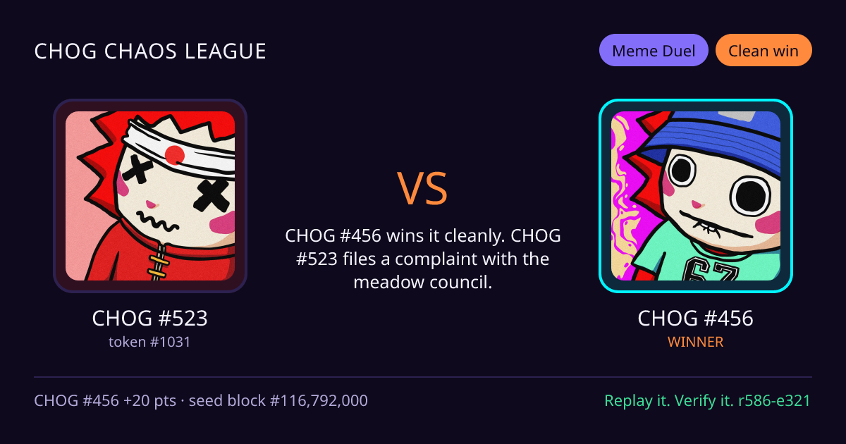 Highlight card: CHOG #523 versus CHOG #456