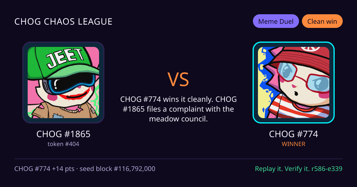 Highlight card: CHOG #1865 versus CHOG #774