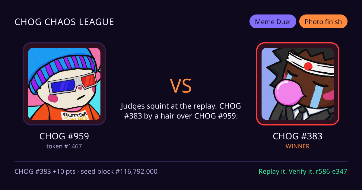 Highlight card: CHOG #959 versus CHOG #383