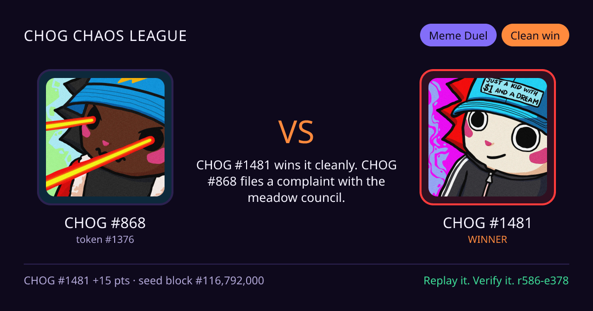 Highlight card: CHOG #868 versus CHOG #1481