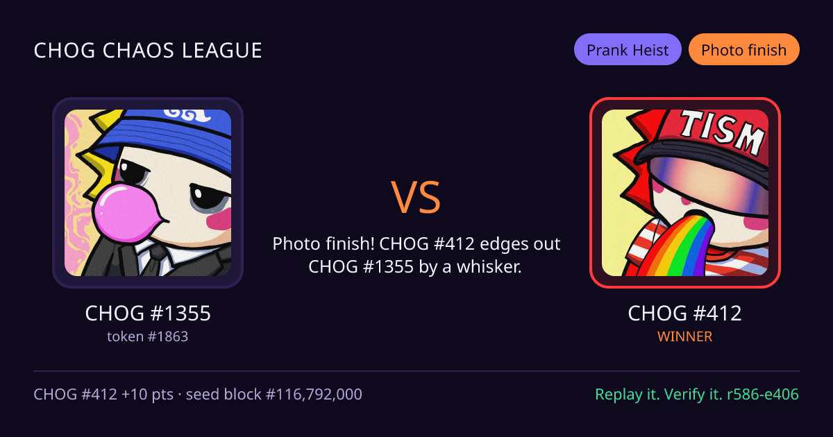 Highlight card: CHOG #1355 versus CHOG #412