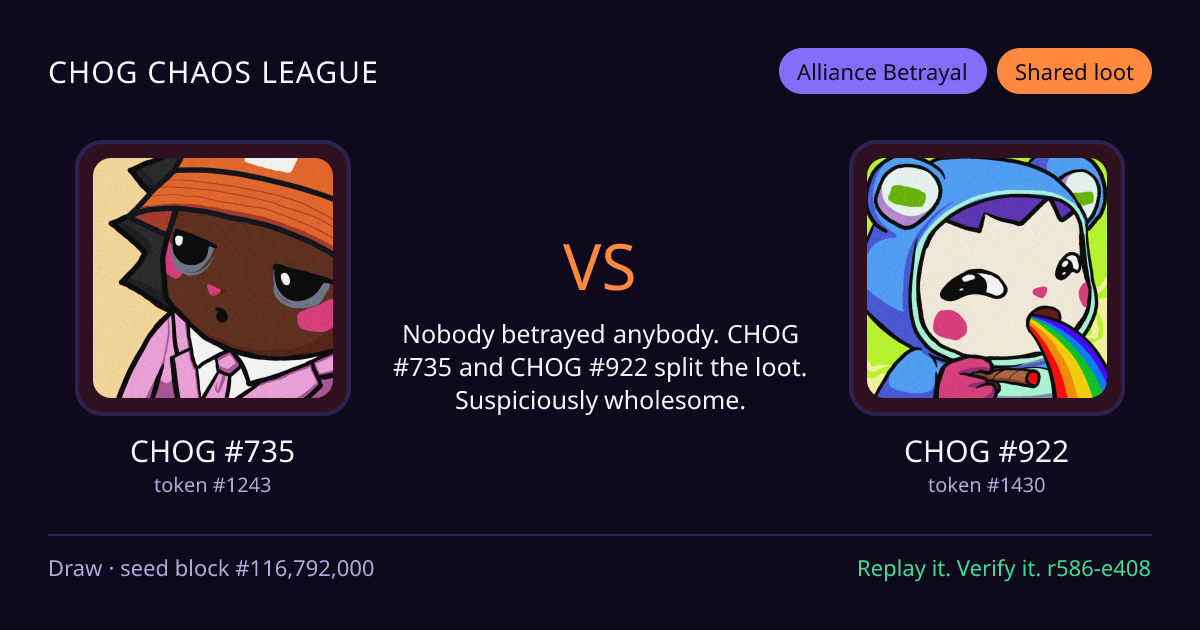 Highlight card: CHOG #735 versus CHOG #922