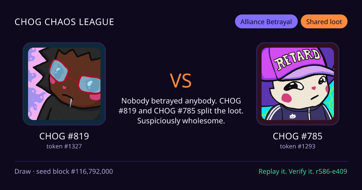 Highlight card: CHOG #819 versus CHOG #785