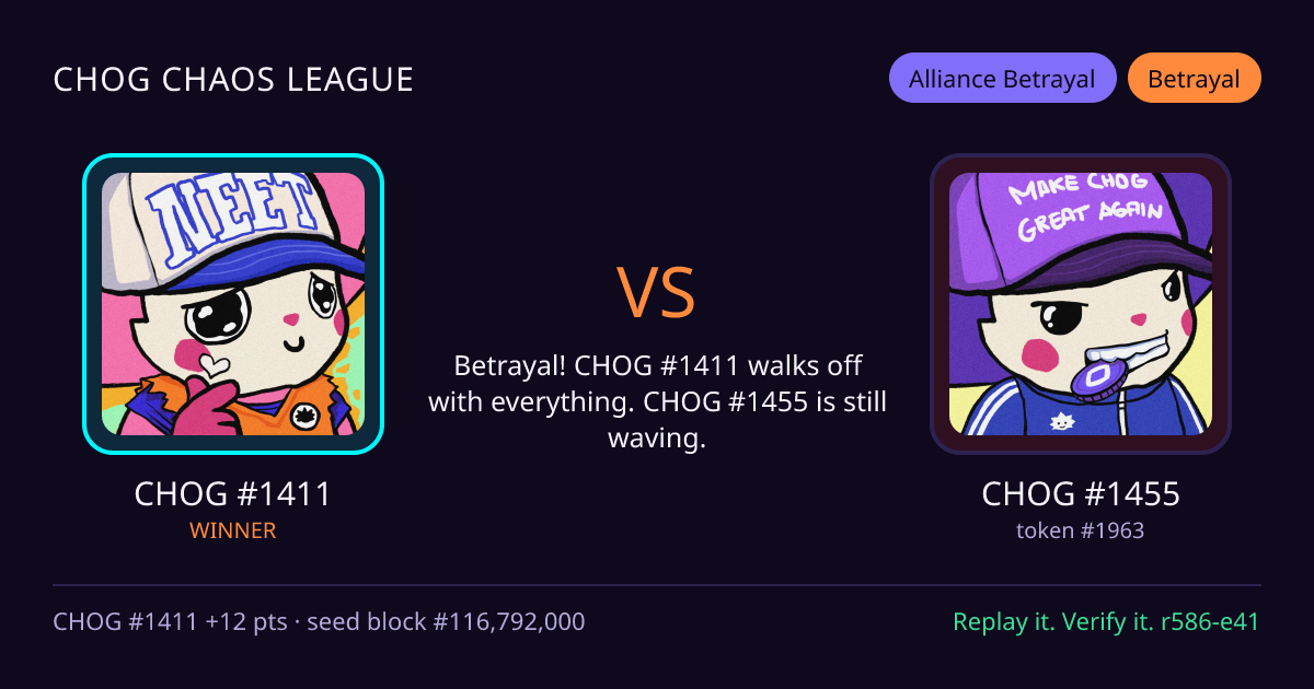 Highlight card: CHOG #1411 versus CHOG #1455