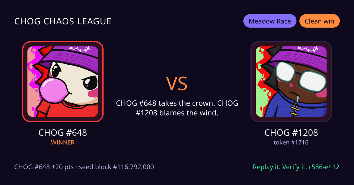 Highlight card: CHOG #648 versus CHOG #1208