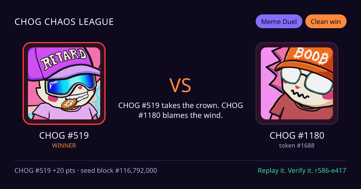 Highlight card: CHOG #519 versus CHOG #1180