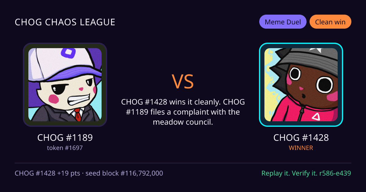 Highlight card: CHOG #1189 versus CHOG #1428